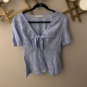 Abercrombie & Fitch Blue Floral Blouse with Bow Detail